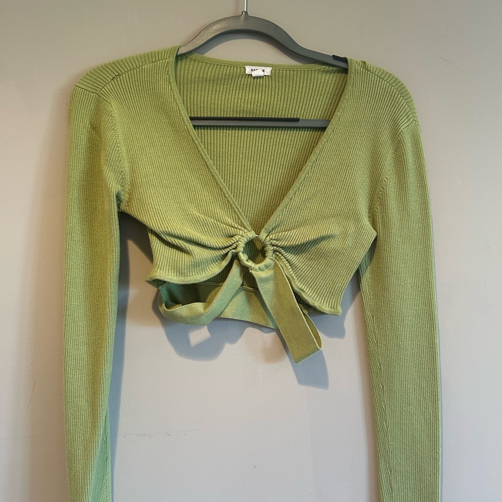 Garage Green Ribbed Knit Keyhole Long Sleeve